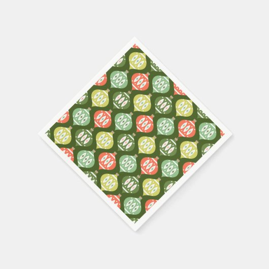 Retro Midden Eeuw Rood & Olijfgroen Kerstmis Servet (Hoek)