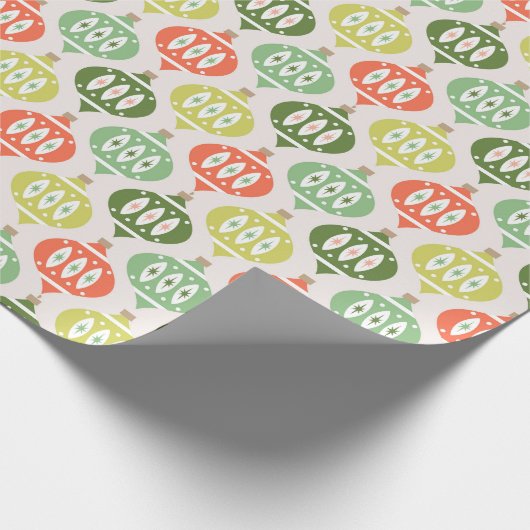 Retro Midden Eeuw Rood, Perzik & Groen Kerstfeest Cadeaupapier (Hoek)