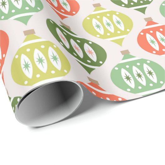 Retro Midden Eeuw Rood, Perzik & Groen Kerstfeest Cadeaupapier (Rol Hoek)