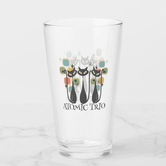 Retro Midden Eeuw Zwart Atomaire Katten MCM Glas (Voorkant)
