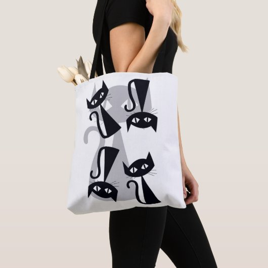 Retro, midden eeuw zwarte katten tote bag (Dichtbij)