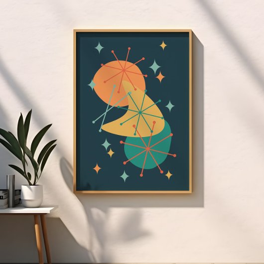 Retro Midden Eeuwse Abstracte Atoomkunst Poster