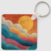 Retro Midden-Eeuwse Abstracte Zonsondergang Wolken Sleutelhanger (Achterkant)