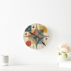 Retro Midden Eeuwse Atomaire Geometrische Patroon Ronde Klok