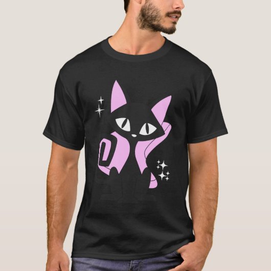 Retro Midden Eeuwse Kat Moderne Uiterlijk 50s 60s T-shirt (Voorkant)