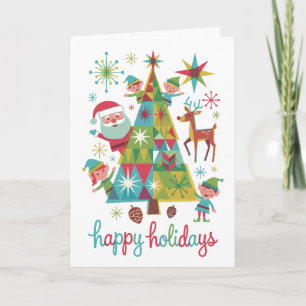 Retro Midden-Eeuwse Kerstman Elf Vakantie Feestdagen Kaart