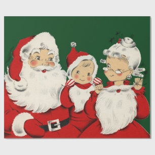 Retro Midden-Eeuwse Kerstman Familie – Kitsch Clau Cadeaupapier
