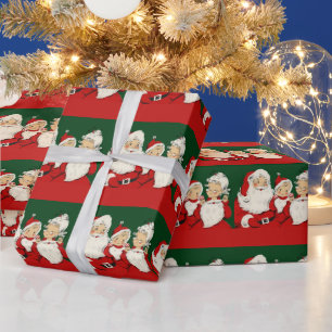 Retro Midden-Eeuwse Kerstman Familie – Kitsch Clau Cadeaupapier
