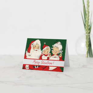Retro Midden-Eeuwse Kerstman Familie – Kitsch Clau Feestdagen Kaart