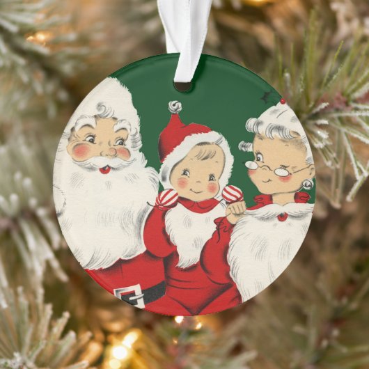 Retro Midden-Eeuwse Kerstman Familie – Kitsch Clau Ornament (Boom)