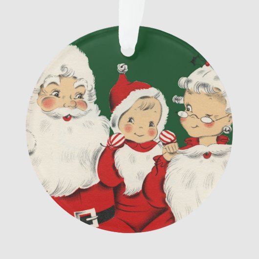 Retro Midden-Eeuwse Kerstman Familie – Kitsch Clau Ornament (voorkant)