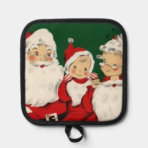 Retro Midden-Eeuwse Kerstman Familie – Kitsch Clau Pannenlap