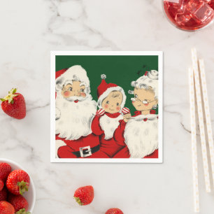 Retro Midden-Eeuwse Kerstman Familie – Kitsch Clau Servet