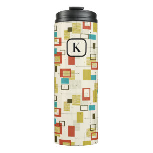 Retro Midden-eeuwse kleurrijke geometrische vormen Thermosbeker