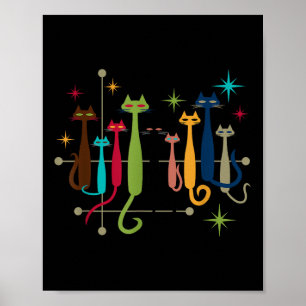  Retro Midden-eeuwse Modern Look Cats 50s 60s Poster