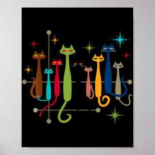  Retro Midden-eeuwse Modern Look Cats 50s 60s Poster