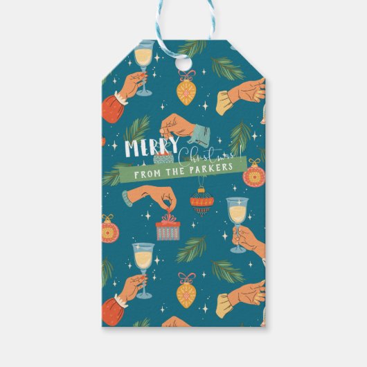Retro Midden-Eeuwse Moderne Kerst Vakantie Cadeau Cadeaulabel (Voorkant)
