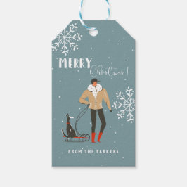 Retro Midden-Eeuwse Moderne Kerstvakantie Cadeaulabel