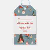 Retro Midden-Eeuwse Moderne Kerstvakantie Cadeaulabel (Achterkant)