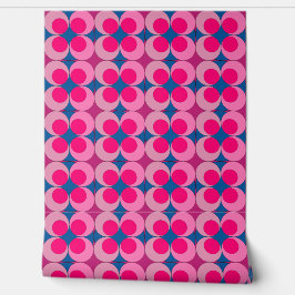 Retro Midden-Eeuwse Roze & Blauwe Cirkelvormige Pa Behang