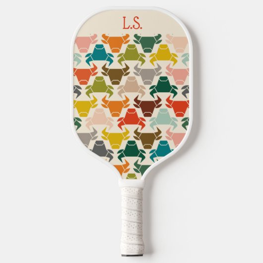 Retro Midden-Eeuwse Stierpatroon Monogram Pickleball Paddle (Voorkant)