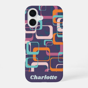 Retro Midden Eeuwse Vormen Paarse Gepersonaliseerd iPhone 16 Hoesje