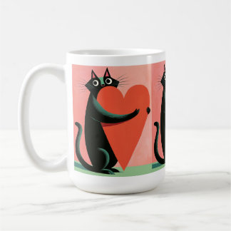 Retro Middeneeuwse Zwarte Kat Hart Koffie Koffiemok