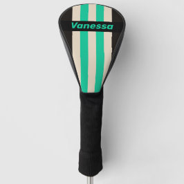 Retro Middennacht Mint Pin Strepen met Naam Golfheadcover