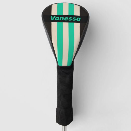 Retro Middennacht Mint Pin Strepen met Naam Golfheadcover (Voorkant)