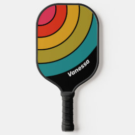 Retro Middennacht Regenboog Cirkel Streep met Naam Pickleball Paddle