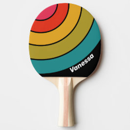 Retro Middennacht Regenboog Cirkel Streep met Naam Tafeltennisbatje