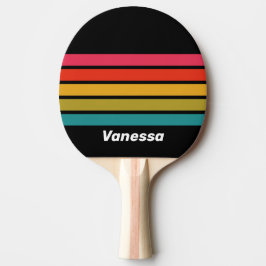 Retro Middennacht Regenboog over Strepen met Naam Tafeltennisbatje