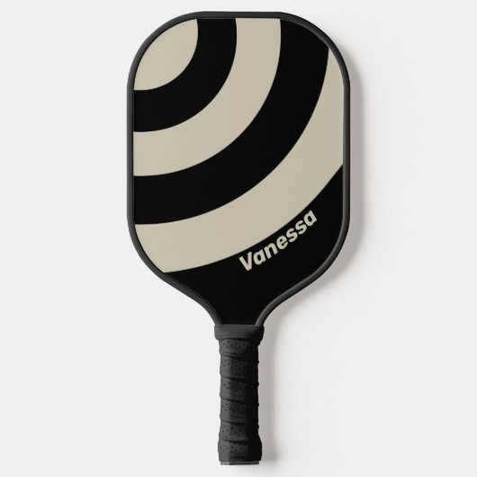 Retro Middernacht Drie Cirkel Streep met Naam Pickleball Paddle (Voorkant)