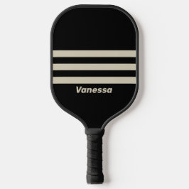 Retro Middernacht Drie Dwars Strepen met Naam Pickleball Paddle