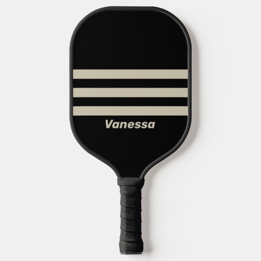 Retro Middernacht Drie Dwars Strepen met Naam Pickleball Paddle (Voorkant)
