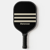 Retro Middernacht Drie Dwars Strepen met Naam Pickleball Paddle (Achterkant)