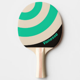 Retro Middernacht Mint Cirkel Streep met Naam Ping Tafeltennisbatje