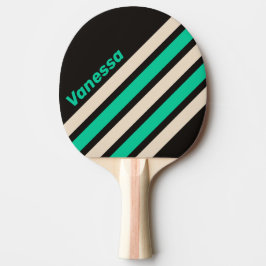 Retro Middernacht Mint Geschulpte Strepen met Naam Tafeltennisbatje