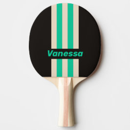 Retro Middernacht Mint Pin Strepen met Naam Tafeltennisbatje