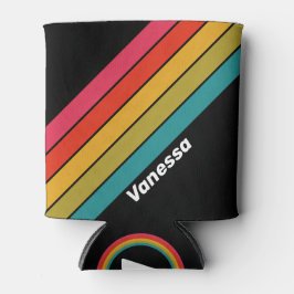 Retro Middernacht Regenboog Gestreept met Naam Blikjeskoeler