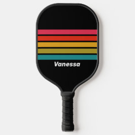 Retro Middernacht Regenboog over Strepen met Naam Pickleball Paddle