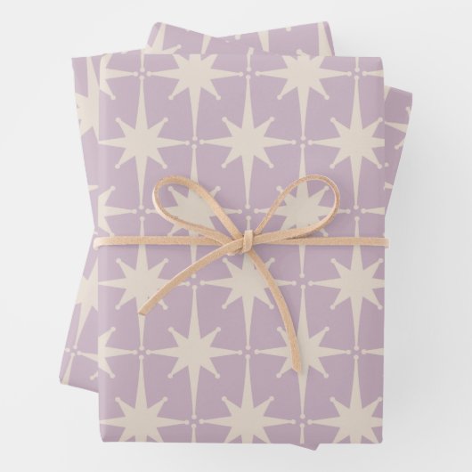 Retro Mideeuw 50s Star Pattern in Lila Inpakpapier Vel (In situ)