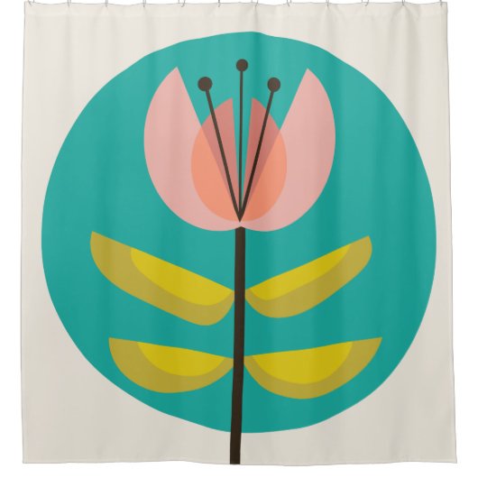 Retro Mideeuw Flower Douchegordijn (Voorkant)