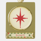 Retro Mideeuw kerstStar-namen en Jaar Verguld Banner Ornament (Voorkant)