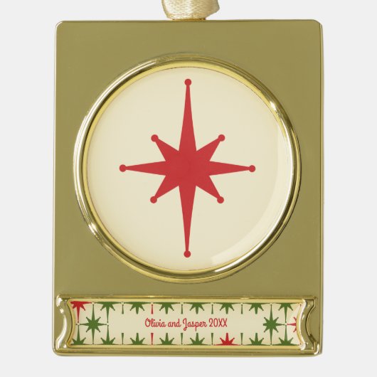 Retro Mideeuw kerstStar-namen en Jaar Verguld Banner Ornament (Voorkant)