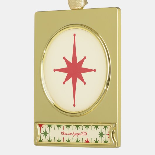 Retro Mideeuw kerstStar-namen en Jaar Verguld Banner Ornament (Links)
