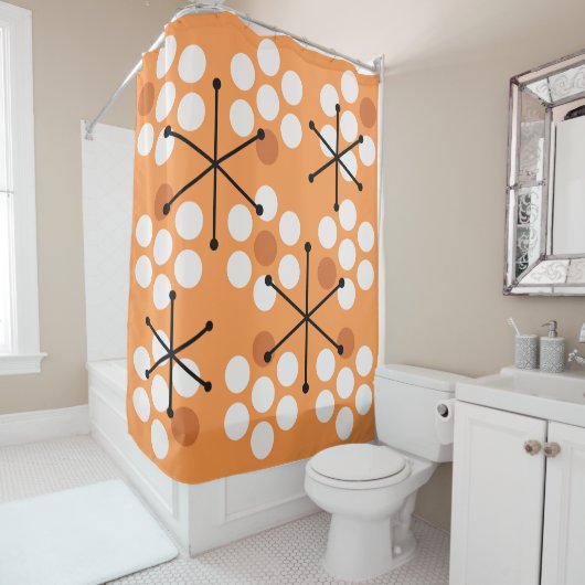 Retro Mideeuw MCM Stippen Sinaasappel Douchegordijn (In situ)