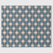 Retro Mideeuw Modern 50s Starburst Pattern Blauwgr Cadeaupapier (Vlak)