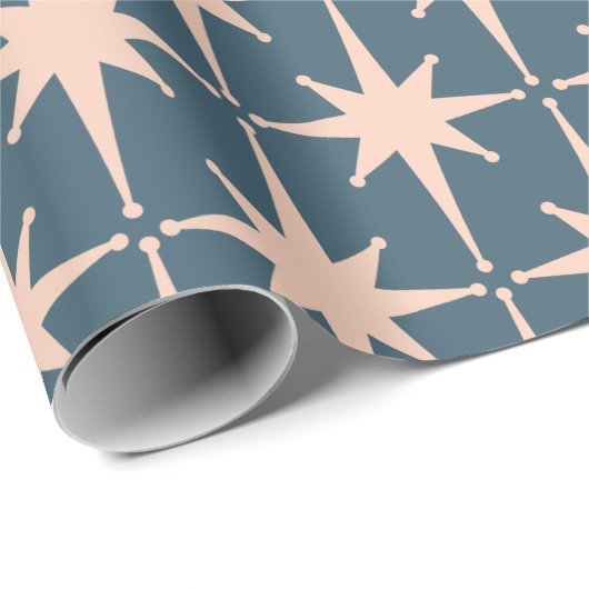 Retro Mideeuw Modern 50s Starburst Pattern Blauwgr Cadeaupapier (Rol Hoek)