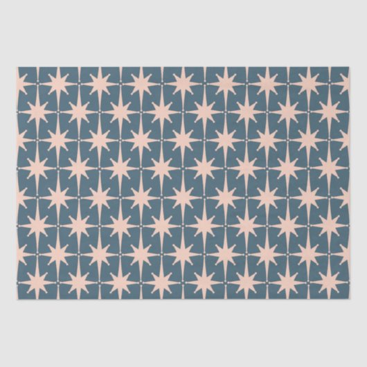 Retro Mideeuw Modern 50s Starburst Pattern Blauwgr Tissuepapier (Voorkant)